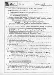 Probabilités et statistiques 2003 Tronc Commun Université de Technologie de Belfort Montbéliard