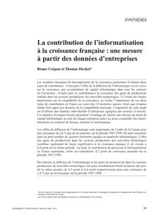 La contribution de l informatisation à la croissance française : une mesure à partir des données d entreprises