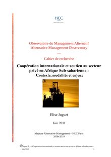 Coopération internationale et soutien au secteur privé en Afrique Sub-saharienne : contexte,  modalités et enjeux