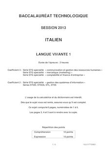 Sujet du bac serie STG 2013: Italien LV1