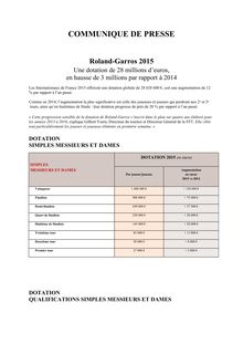 Rolland Garros 2015 -  une dotation de 28 millions d euros