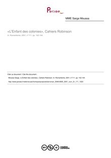 «L Enfant des colonies», Cahiers Robinson  ; n°111 ; vol.31, pg 142-144