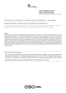 Produire la confiance verticale par la réputation : le secteur public profite-t-il des outils du secteur marchand ? - article ; n°3 ; vol.21, pg 83-99
