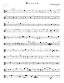 Partition ténor viole de gambe 1, alto clef, fantaisies pour 5 violes de gambe par Richard Dering