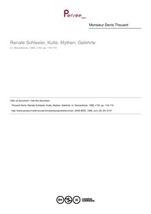 Renate Schlesier, Kulte, Mythen, Gelehrte  ; n°93 ; vol.26, pg 118-119
