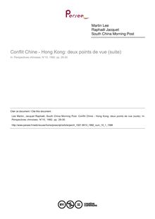 Conflit Chine - Hong Kong: deux points de vue (suite) - article ; n°1 ; vol.10, pg 29-30