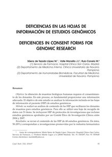 Deficiencias en las Hojas de Información de Estudios Genómicos (Deficiencies in Consent Forms for Genomic Research)