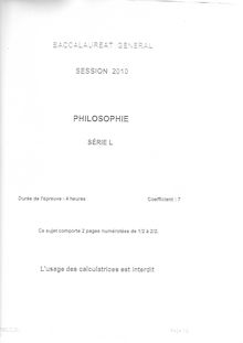 Sujet du bac L 2010: Philosophie