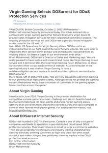 Virgin Gaming Selects DOSarrest for DDoS Protection Services