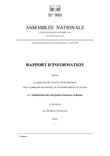Rapport d information déposé en application de l article 145 du Règlement par la Commission des finances, de l économie générale et du plan sur l implantation des entreprises françaises en Russie