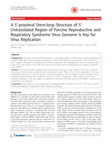 A 5 -proximal Stem-loop Structure of 5  Untranslated Region of Porcine Reproductive and Respiratory Syndrome Virus Genome Is Key for Virus Replication