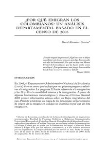 ¿Por qué emigran los colombianos? Un análisis departamental basado en el Censo de 2005 (Why do Colombians Emigrate? A Departmental Analysis Based on the 2005 Census)