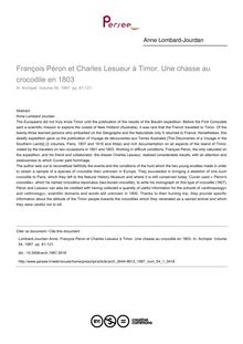 François Péron et Charles Lesueur à Timor. Une chasse au crocodile en 1803 - article ; n°1 ; vol.54, pg 81-121