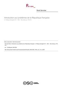 Introduction aux problèmes de la République française - article ; n°4 ; vol.19, pg 379-418