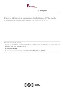 L œuvre d Euler et la mécanique des fluides au XVIIIe siècle. - article ; n°2 ; vol.13, pg 105-113