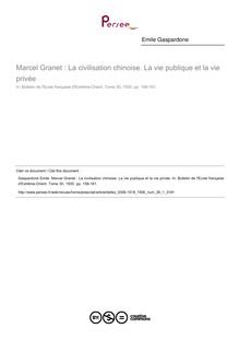 Marcel Granet : La civilisation chinoise. La vie publique et la vie privée - article ; n°1 ; vol.30, pg 158-161