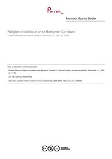 Religion et politique chez Benjamin Constant - article ; n°1 ; vol.33, pg 14-40