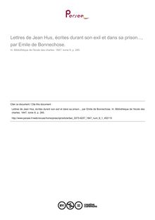 Lettres de Jean Hus, écrites durant son exil et dans sa prison..., par Emile de Bonnechose.  ; n°1 ; vol.8, pg 265-265