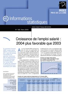 Croissance de l emploi salarié : 2004 plus favorable que 2003