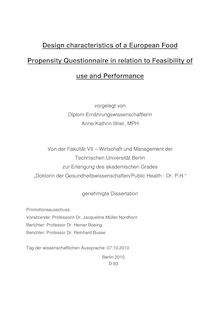 Design characteristics of a European Food Propensity Questionnaire in relation to feasibility of use and performance [Elektronische Ressource] / vorgelegt von Anne-Kathrin Illner