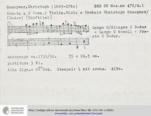 Partition complète, Sonata en D Major, GWV 206, D major, Graupner, Christoph