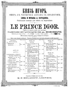 Partition Table of Contents, Prince Igor, Князь Игорь - Knyaz Igor