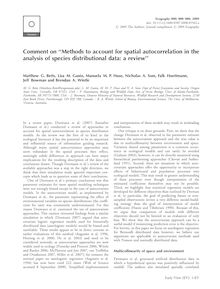 Comment on “Methods to account for spatial autocorrelation in the analysis of species distributional