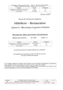 Etudes et réalisations techniques 2007 Mercatique et gestion hôtelière BTS Hôtellerie restauration