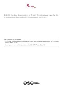 D.C.M. Yardley  Introduction to British Constitutional Law, 5e éd.  - note biblio ; n°3 ; vol.31, pg 716-717