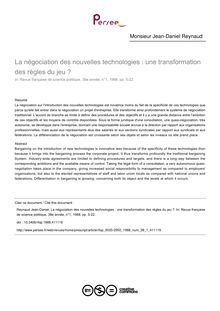 La négociation des nouvelles technologies : une transformation des règles du jeu ? - article ; n°1 ; vol.38, pg 5-22