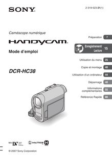 Notice Camescope numérique Sony  DCR-HC38