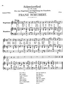 Partition complète, Schweizerlied, D.559, Swiss Song, Schubert, Franz