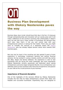 Business Plan Development with Oleksiy Nesterenko Paves The way