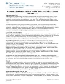CAREER OPPORTUNITIES IN THINK TANKS AND RESEARCH INSTITUTES