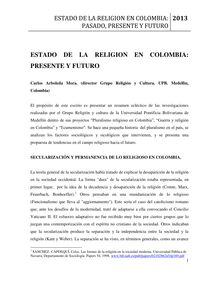 Estado de la religiòn en Colombia: pasado, presente y futuro