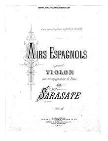 Partition de piano, Airs Espagnols, Sarasate, Pablo de
