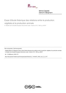 Essai d étude théorique des relations entre la production végétale et la production animale - article ; n°3 ; vol.2, pg 88-97