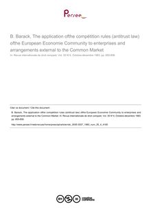 B. Barack, The application ofthe compétition rules (antitrust law) ofthe European Economie Community to enterprises and arrangements external to the Common Market - note biblio ; n°4 ; vol.35, pg 855-858