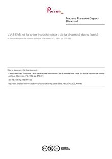 L ASEAN et la crise indochinoise : de la diversité dans l unité - article ; n°3 ; vol.32, pg 370-391