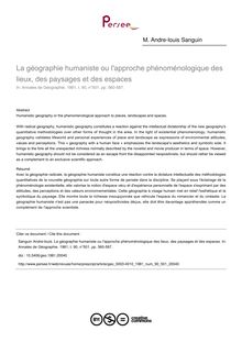 La géographie humaniste ou l approche phénoménologique des lieux, des paysages et des espaces - article ; n°501 ; vol.90, pg 560-587