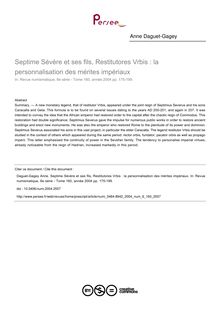 Septime Sévère et ses fils, Restitutores Vrbis : la personnalisation des mérites impériaux - article ; n°160 ; vol.6, pg 175-199