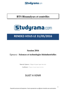 BTS2016-Corrigé-Sciences et technologies bioindustrielles