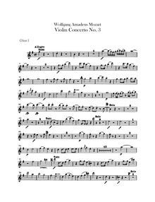 Partition hautbois 1, 2, violon Concerto No.3, G major, Mozart, Wolfgang Amadeus