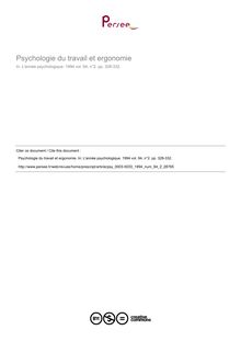 Psychologie du travail et ergonomie - compte-rendu ; n°2 ; vol.94, pg 328-332