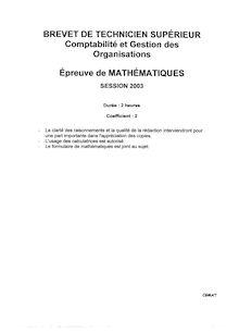 Btscompta 2003 mathematiques