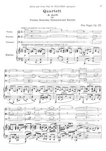 Partition de piano, Piano quatuor No.2, Op.133, Reger, Max