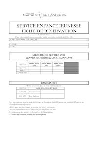Fiche de réservation Février 2011 - PLANNING INSCRIPTIONSx