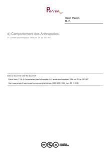 Comportement des Arthropodes. - compte-rendu ; n°1 ; vol.25, pg 301-307