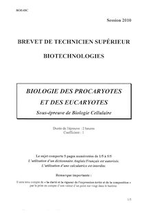 Biologie cellulaire 2010 BTS Biotechnologies