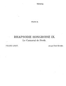 Partition Piano 2, Hungarian Rhapsody No.9, Pesther Carneval / Le carnaval de Pesth